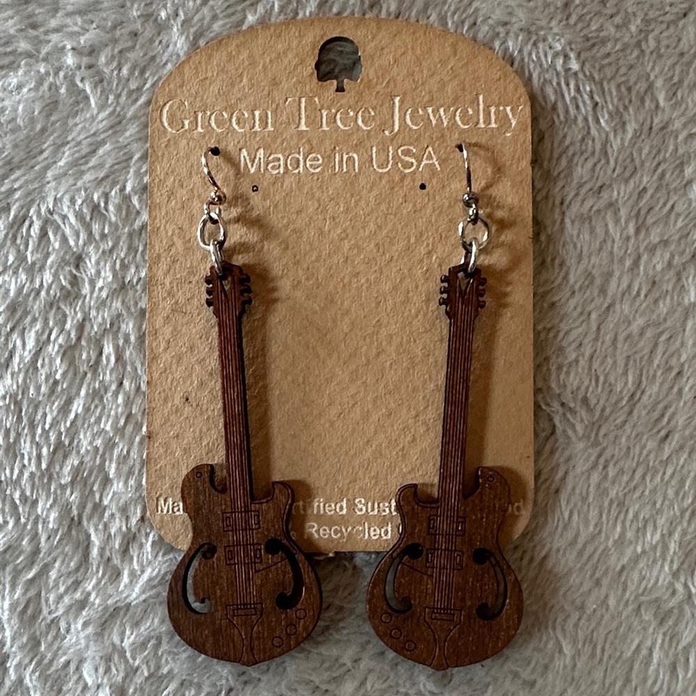 Brown wooden Guitar Earrings NWT